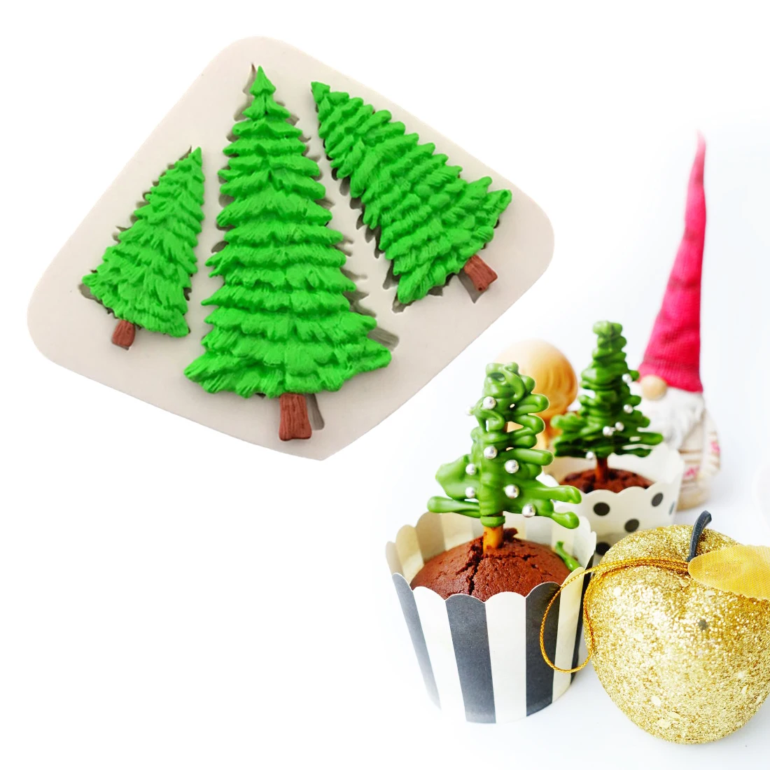 

Cake Stencils 1PC 3D 3 Holes Christmas Tree Shape Chocolate Silicone Soap Mold Fondant Decorating Tool Cozinha Baking