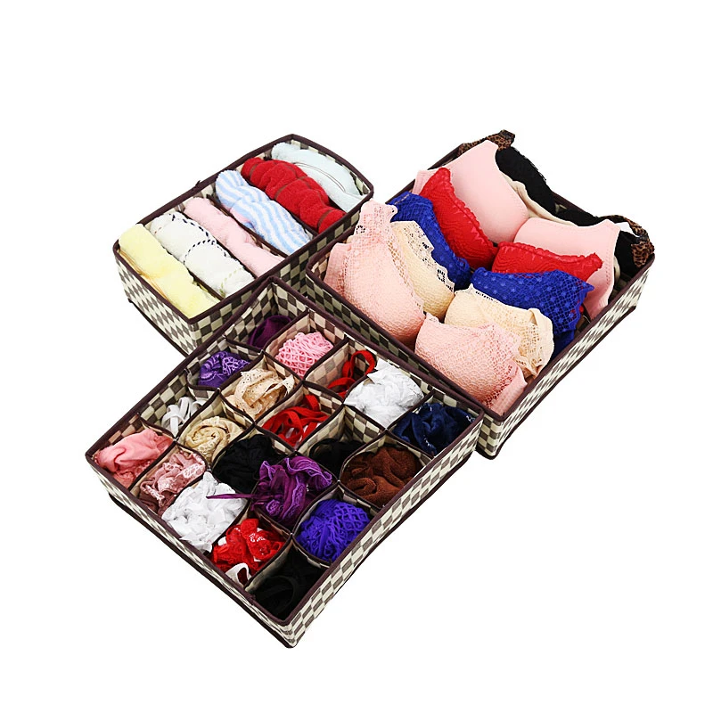 

3pcs/Set Foldable Divider Storage Bra Box Non-woven Fabric Folding Cases Necktie Socks Underwear Clothing Organizer