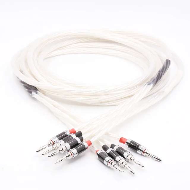 $108 Pair 6N OCC Silver-plated Speakers Cable with carbon fiber banana plug audio loudspeaker Cable 2.5M For HIFI