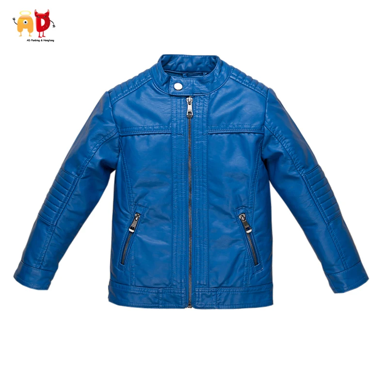 AD Boys Girls Leather Jacket for Autumn Winter Blue Kids Coat Soft