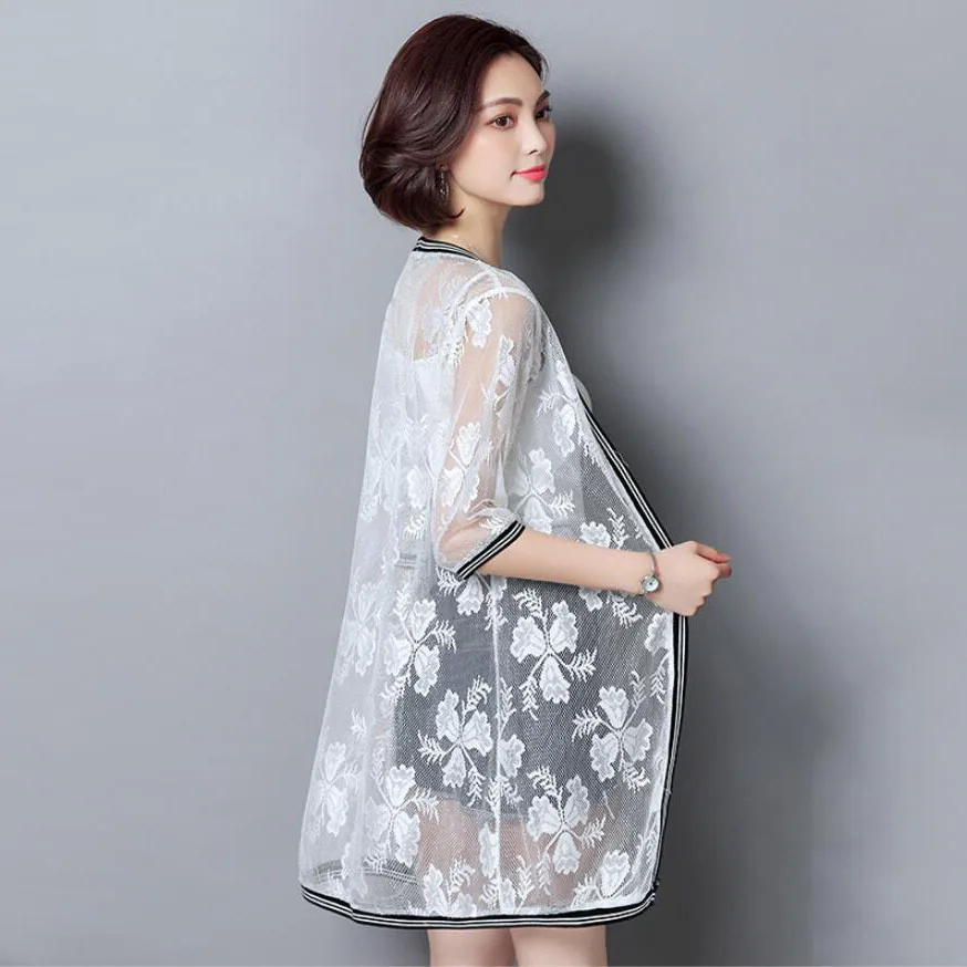 LXMSTH L 5XL кардиган для женщин длинный летний 2019 модные лоскутные кружевные рубашки