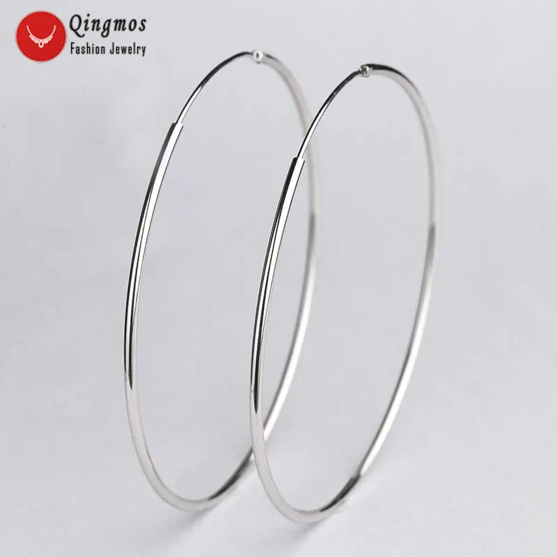 Qingmos, классические трендовые кольца, серьги для женщин с серебристым 45 мм серебром, 925, кольца, серьги, хорошее Jewelry-ea570 - Окраска металла: 50mm
