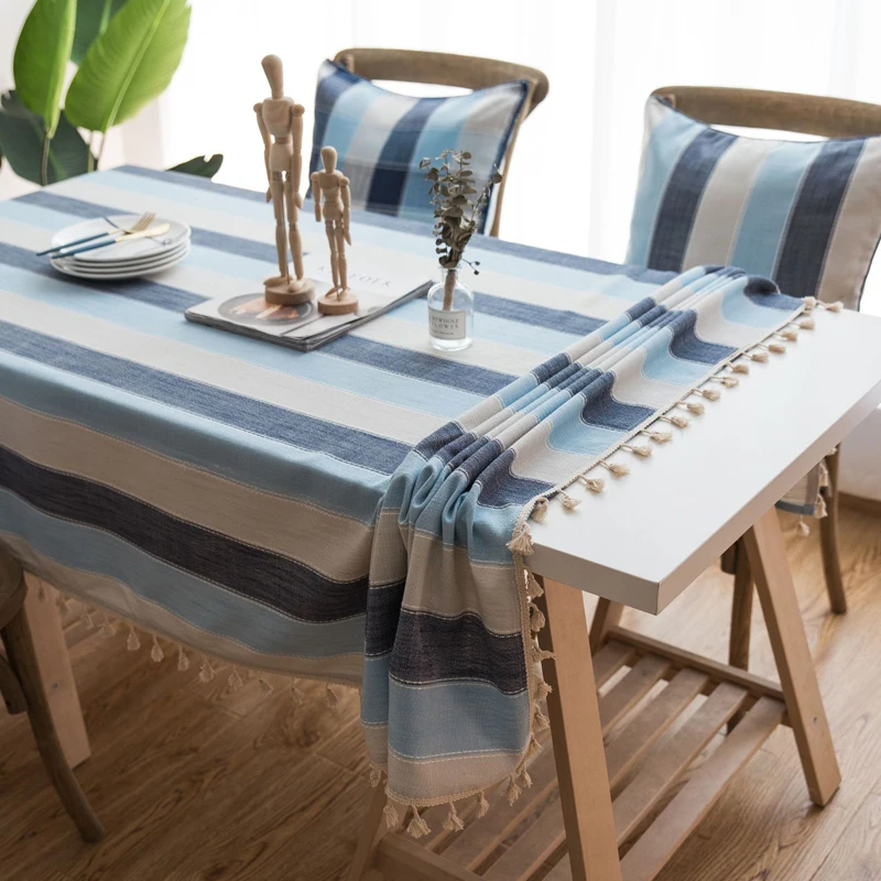 

Tablecloths Arts Striped Waterproof Mediterranean Wind Blue Fabric Polyester Small Fresh Table Rectangular Coffee Table Cloth