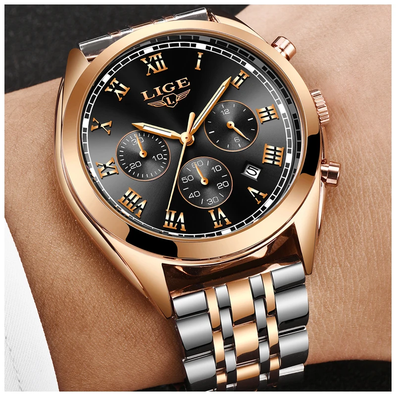 LIGE Watch Men 24 hours Fashion Quartz Clock Mens Watches Top Brand Luxury All Steel Business Waterproof Watch Relogio Masculino