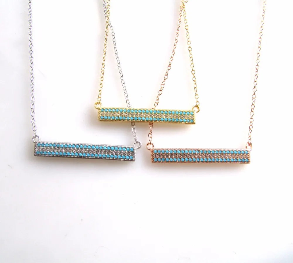 authentic 925 Sterling Silver gold color with blue zirconia Strip Long Chain Pendants & Necklaces