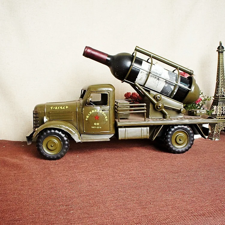 Vintage Tin Military Car Wine Rack Model Home Decoration Metal Crafts Army Fan Gift SMT6630 wine racks  wine holder