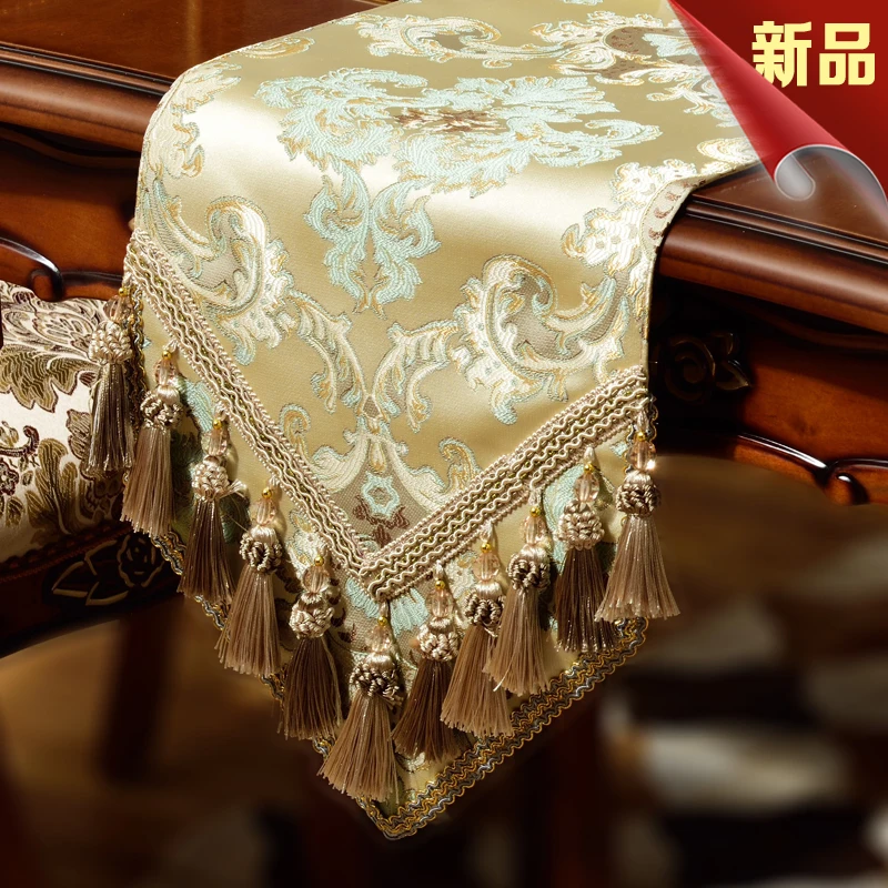 Luxury Blue Silk Jacquard Table Runner Placemat High Quality Jacquard Tablecloth Table Flag Table Kitchen High-grade Supplies S