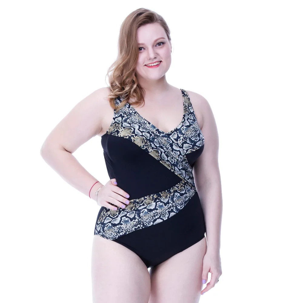 

Extra Plus Size Swimsuit for Women 2016 Newest Luxury One Piece Bathing Suit Ladies Summer High-end Snakeskin Monokini Swimwear