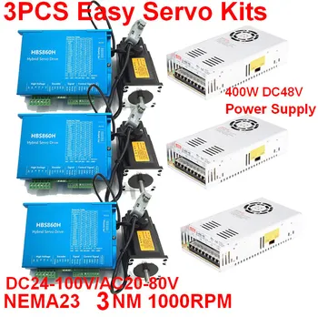 

3PCS NEMA23 57mm 3Nm 430Oz-in AC/DC DSP Closed Loop Stepper Motor Drive Kit Easy Servo With 400W Power Supply for CNC