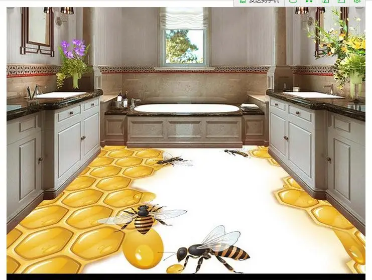 

Free shipping custom mural 3d PVC Floor painting wallpaper 3D stereo high force grid honey bee honey floor wall heme decoration