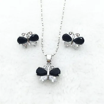 

Butterfly Black color Fashion jewelry Sets Silver filled AAA zircon Earrings Necklace pendant