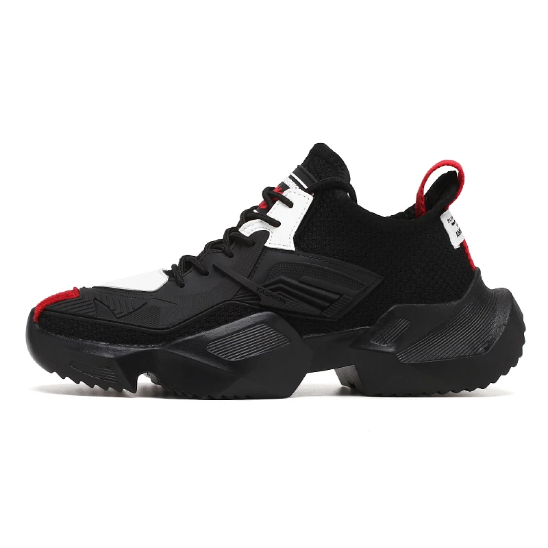 New Sneakers Men Shoes Casual mesh White Lace Up Comfortable Outdoor Breathable Fashion Heightening black Leather Shoes Male - Цвет: black red