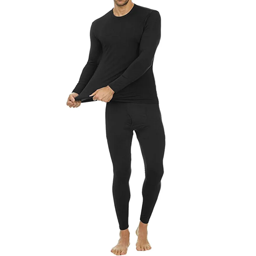 Solid Winter Thermal Underwear Men's Daily comfortable Suit Circular Collar Warm Clothing Set#0927 A#487