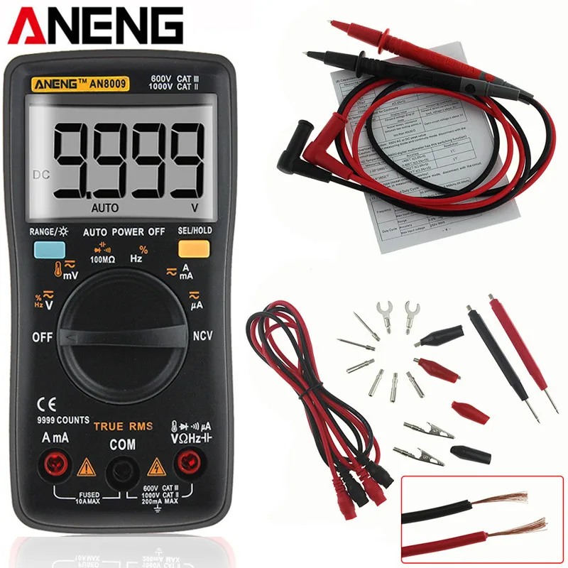 

ANENG AN8009 Auto Range Digital Multimeter 9999 Counts Backlight AC/DC Ammeter Voltmeter Ohm Transistor Tester Multi Meter