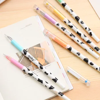 

12Pcs/set Milky Cow Colored Cute Crystal Diamond Head Gel Pen Kawaii Black Blue Ink Sign Writing School Office Supply Stationery