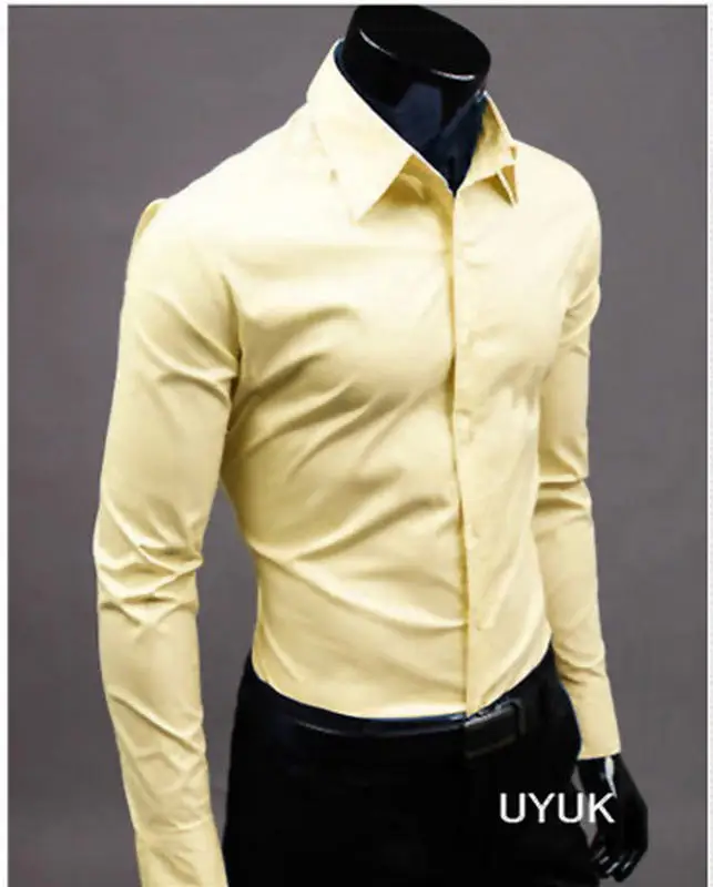 Новое модное повседневное однотонное приталенное платье-рубашка ярких цветов с длинным рукавом - Цвет: Light yellow