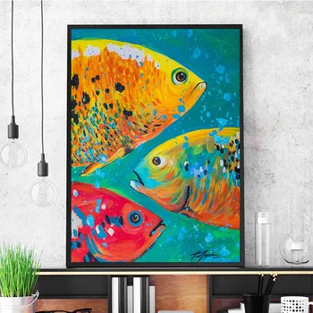 

Canvas Art Wild Animals Wall Painting Colorful Fish Oil Canvas Painting Home Decoration Print Poster Art for Living Room