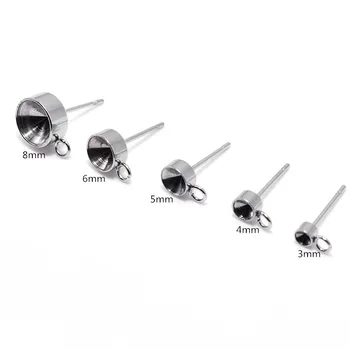 

Stainless Steel Earrings Post Round Bezel with Loop Connectors for Pointed Back Rhinestone Making DIY Findings Wholesale