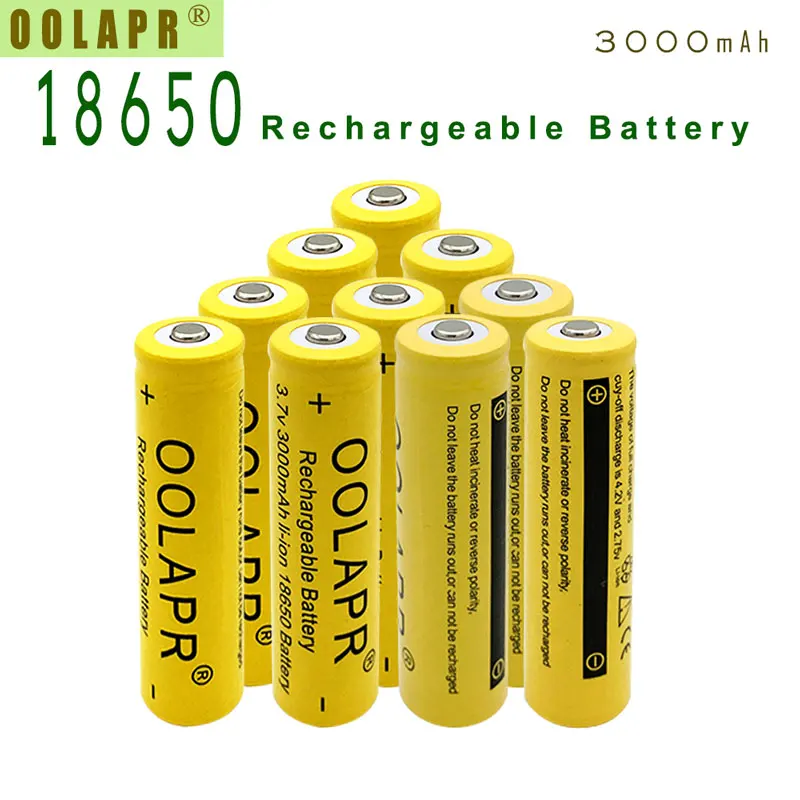 

1/2 /3PCS A Lot OOLAPR Yellow 18650 rechargeable Battery 3.7V Real Capital 3000mAh li-ion Battery Free Shipping
