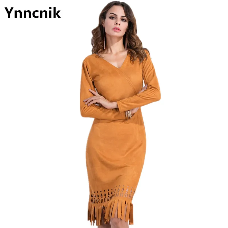 Европейских и американских v-образным вырезом платье Для женщин с длинными