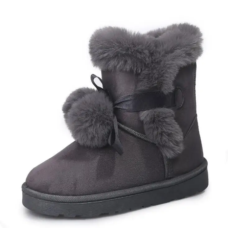 

Dwayne Warm Fur Women Snow Boots Cute Suede Winter Shoes Fur Ball Mid-Calf Boots Female Fashion Boots Non-Slip Snow Casual Shoes