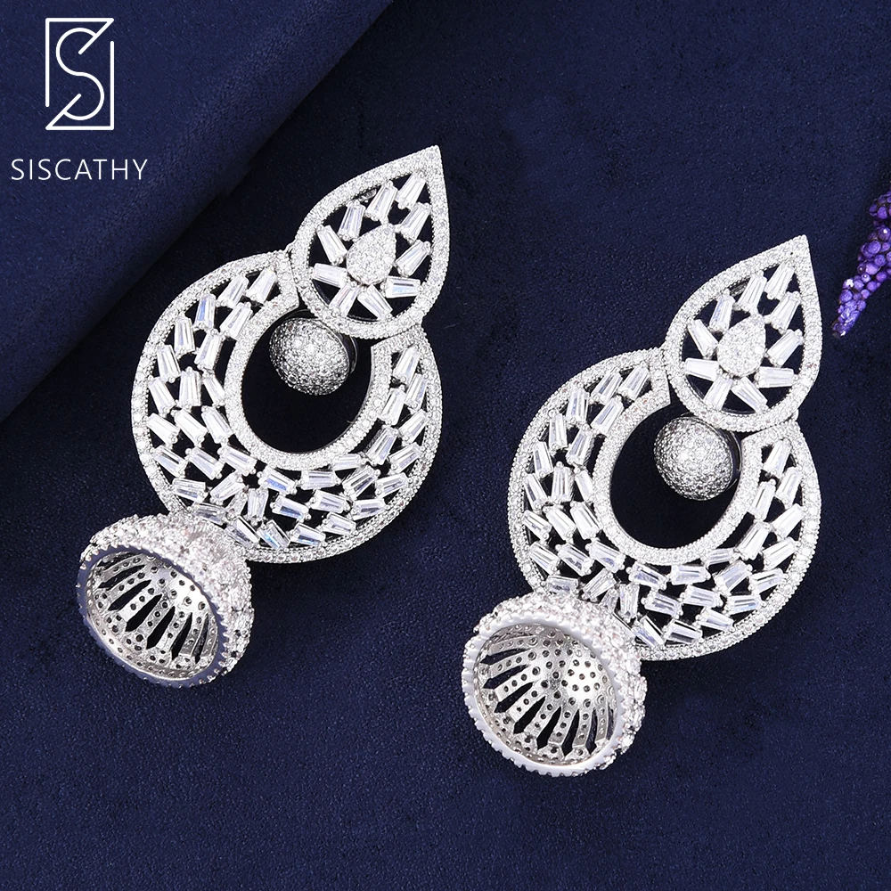 Sisathy Роскошные геометрические серьги кубическая циркониевая инкрустация нигерийские Африканские свадебные серьги Висячие серьги для женщин