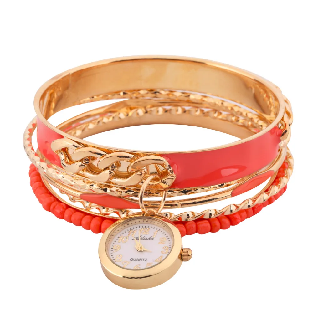 

Vintage Retro Small Womens Lady Unique Five Layers Bracelet With Watch Relogio Saat Bracelet Bangles Gold Girls Valentine GIFTS
