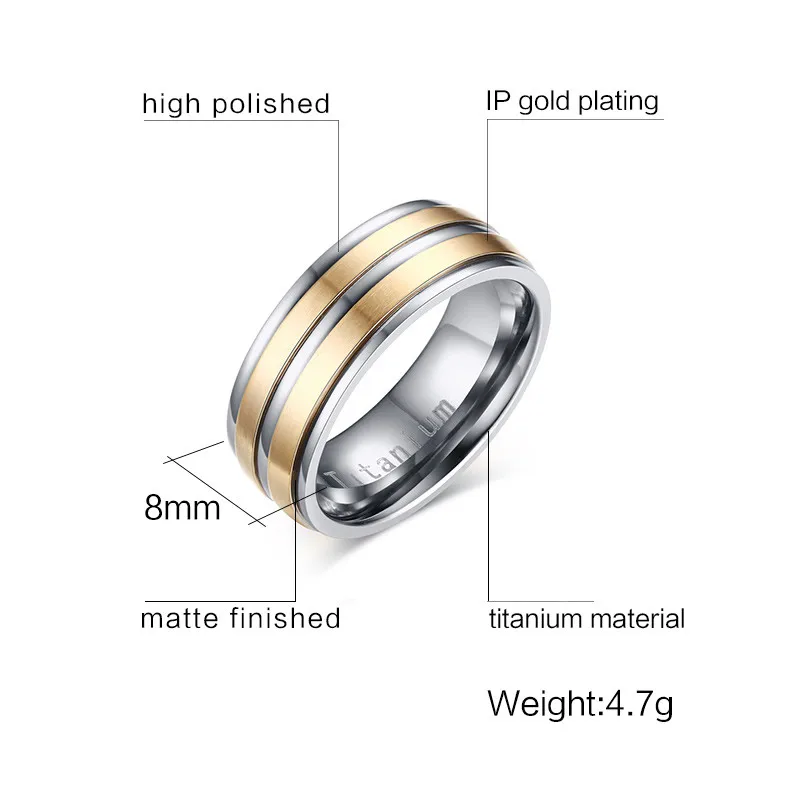 Vnox Титан карбида Для мужчин обручальное кольцо Кольца 8 мм США Размеры гравировкой "Титан"