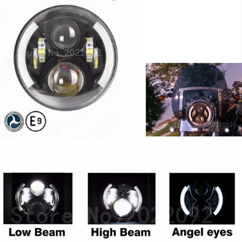 

DOT E Mark 7 Inch 60w Round LED Headlights Hi/lo with White DRL for harley motorcycle