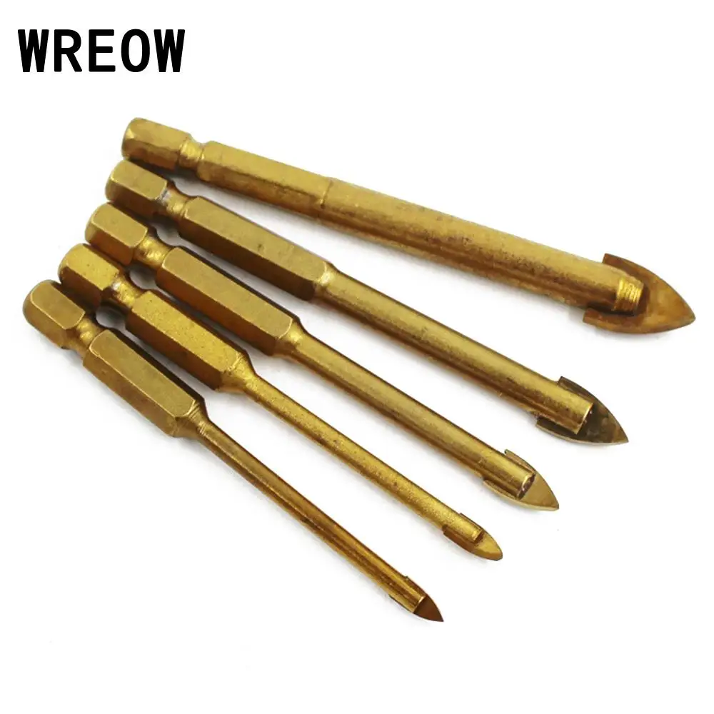 

5pcs Hex Shank Glass Drill Bits Set Titanium Coated Ceramic Tile Marble Mirror Glass Drilling Hole Tool 3mm 4mm 6mm 8mm 10mm