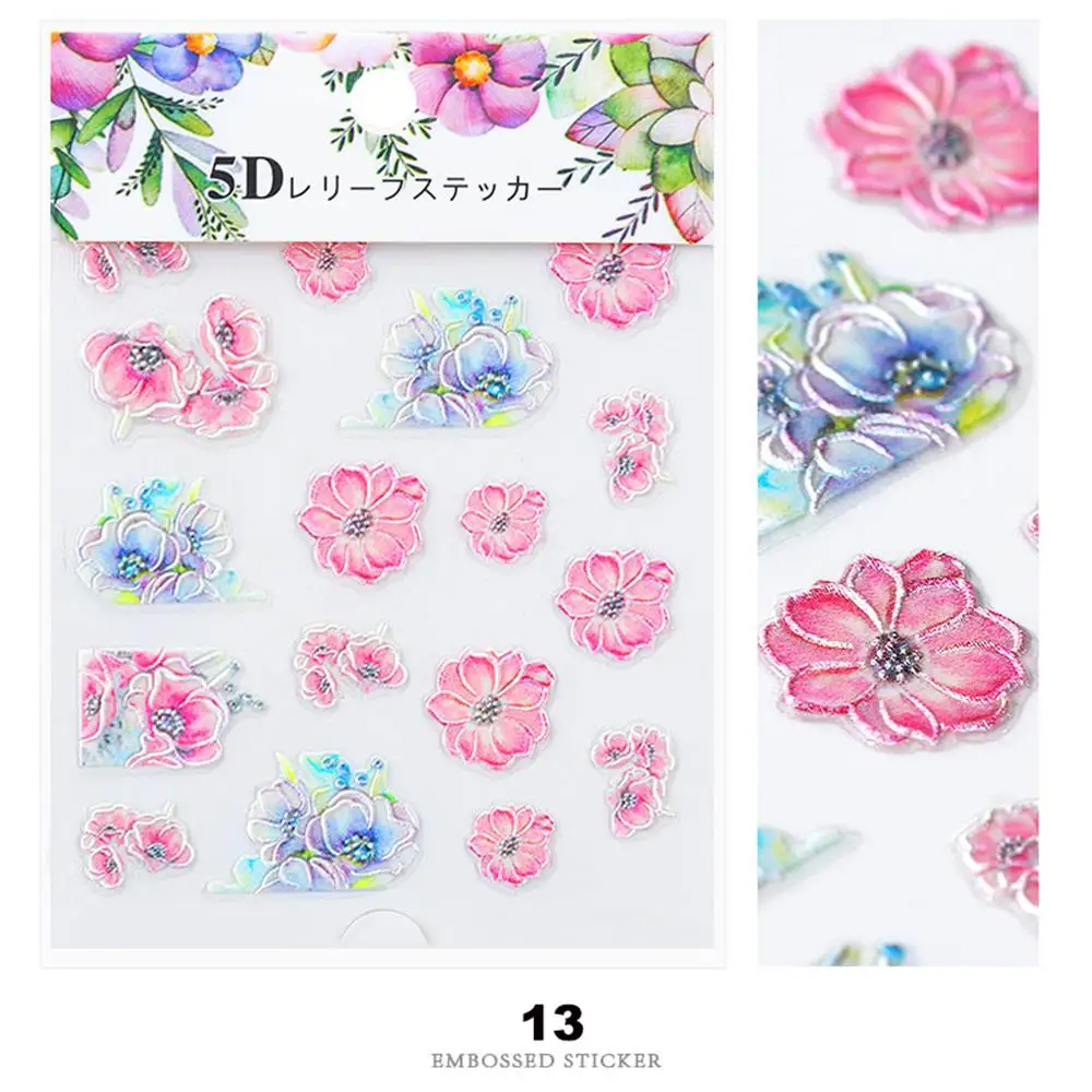 1 Sheet 3D Acrylic Embossed Flower Self Adhesive Nail Sticker Decal Slider Wrap Nail Art Decoration Manicurure Tools Accessories - Цвет: 13