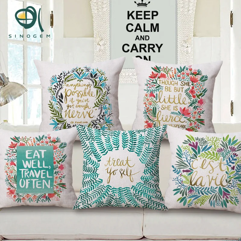

Sinogem Beautiful Creative Hand Printed Cotton Linen Throw Pillowcase Mordern Style For Home/Sofa Waist/Car Decoration Cojines