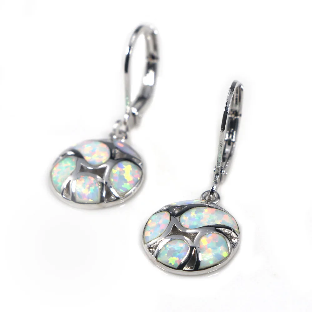 JLE150 New White / Blue Simple Round Geometric Pattern Fire Opal Earrings Women Fashion Jewelry