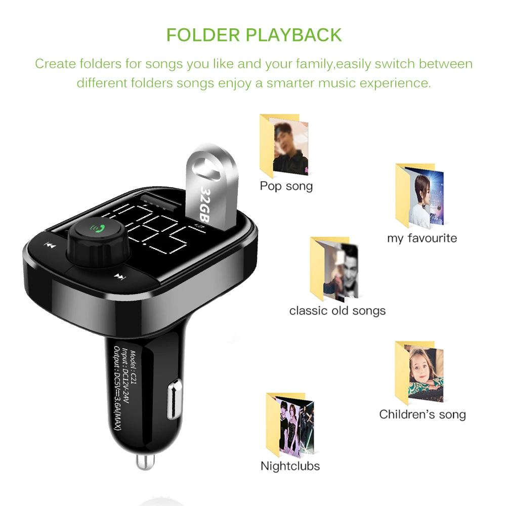 Konrisa автомобильный fm-передатчик Bluetooth музыкальный плеер с тип-c 5V3. 6A двойной USB порт Handsfree автомобильный комплект Поддержка TF карты USB драйвер