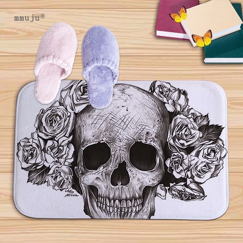 

Fashion Skull patterns print Bath Kitchen Floor Door Bedroom Mats Carpet Non-Slip soft flannel Home Rugs 40x60cm cheap price