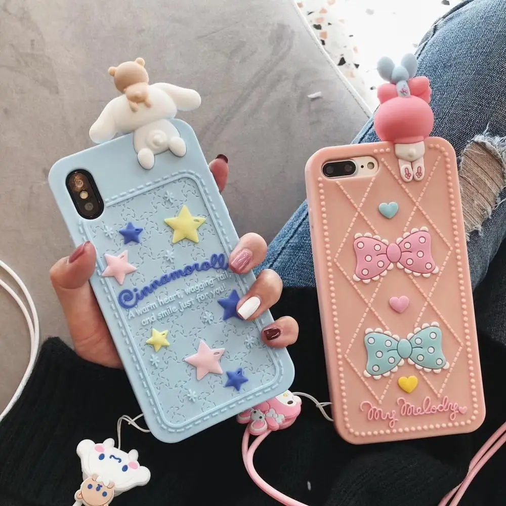 Sanrio 3D милый My Melody мультфильм с ремешком чехол для телефона IPhone Xs Max X Xr 8 7 6 S Plus Soft oroll Мягкий силиконовый чехол