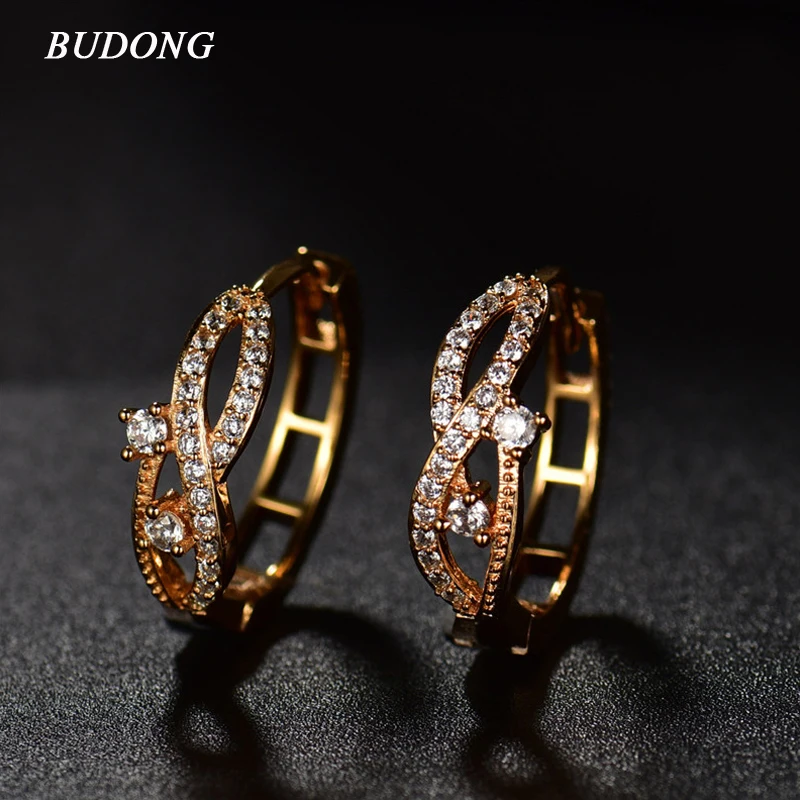 

BUDONG Fashionable Twist Hoop Earrings for Women Silver/Gold-Color Earrings Crystal Cubic Zirconia Wedding Jewelry XUE233