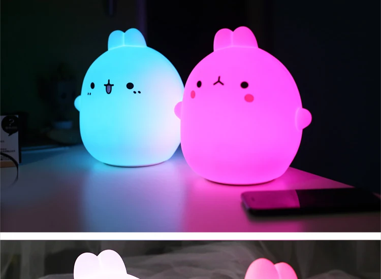 New style Rabbit LED Night Light For Children Baby Kids Bedside Lamp Multicolor Silicone Touch Sensor Tap Control Nightlight (2)