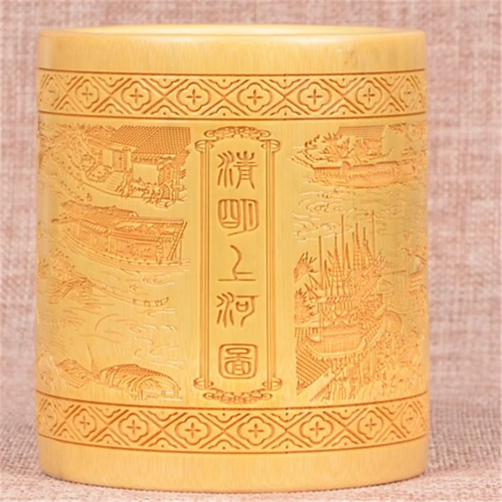 Creative Bamboo Carving Round Pen Holders Chinese Style Classical art