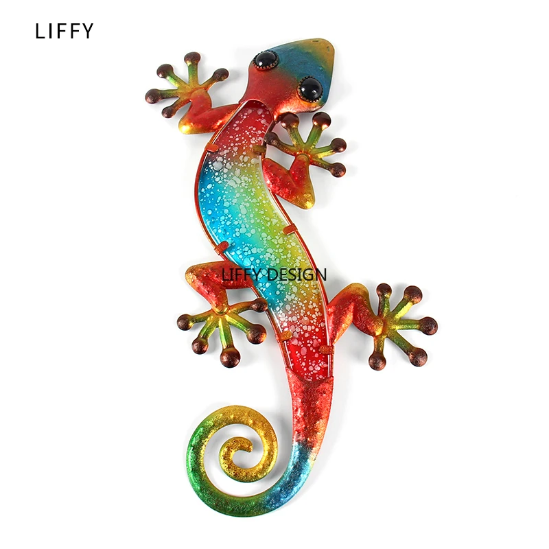 Liffy Metal Glass Gecko Wall Decor for Home Garden Decoration and Miniatures Garden Statues Outdoor Fairy Garden Ornaments Liffy Metal Glass Gecko Wall Decor for Home Garden Decoration and Miniatures Garden Statues Outdoor Fairy Garden Ornaments