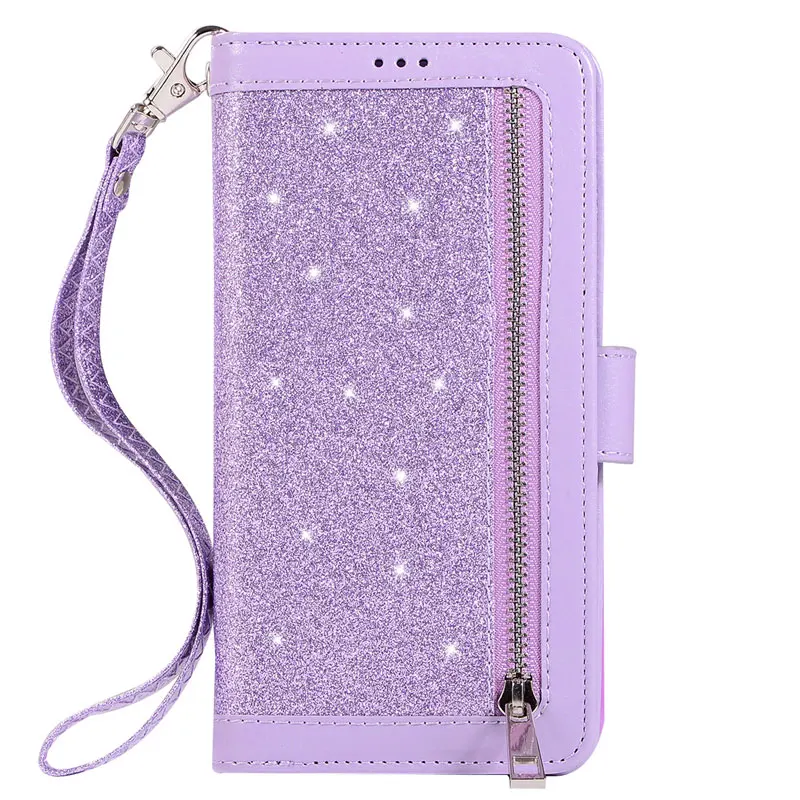 Daxing блестящий чехол-кошелек на молнии для samsung Galaxy S10 S10e слот для карт кожаный чехол для samsung s9 plus s8 plus сумка для телефона - Цвет: Фиолетовый
