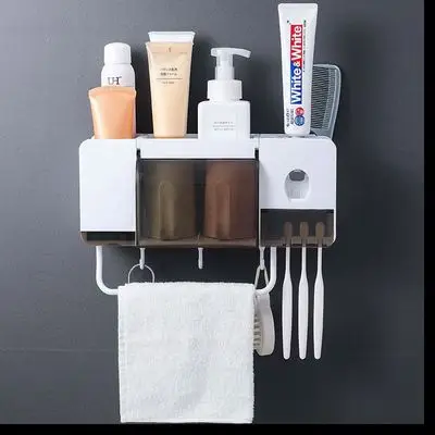 Креативный держатель для зубной щетки с соковыжималкой для зубной пасты и стаканами для 2, 3, 4 человек для хранения в ванной комнате - Цвет: 2person
