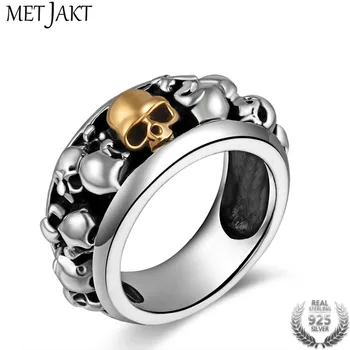 

MetJakt Handmade Men's Punk Rock Skull Rings Solid S925 Sterling Silver Ring for Man and Boy Vintage Thai Silver Jewelry