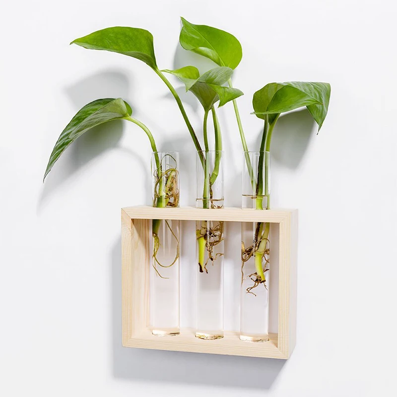 Mkono Wall Hanging Clear Gl Flower Vase Desktop Cylinder Bud Mkono Wall Hanging Clear Gl Flower Vase Desktop Cylinder Bud Vases Bottle With Wood Holder For Home Decor In Pots Planters From Garden On
