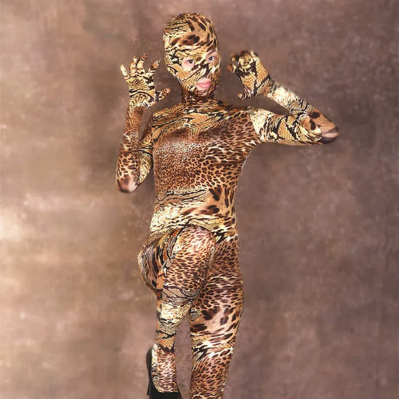 Stretchy Spandex Tiger Streifen Bodysuit Kostüm Damen Leopard Kostüm Stretchy Spandex Tiger Streifen Bodysuit Kostüm Damen Leopard Kostüm