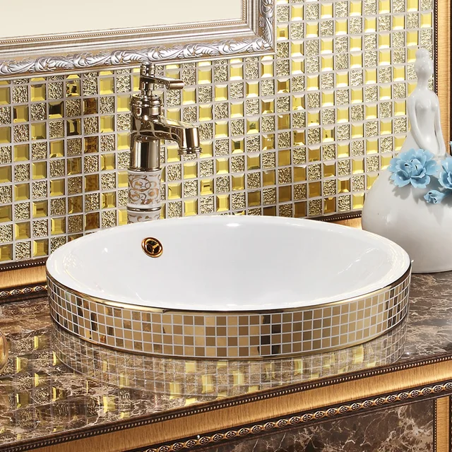 Arte ceramica ciotola lavelli per bagni Oro Mosaico di Ceramica ... Arte ceramica ciotola lavelli per bagni Oro Mosaico di Ceramica ...