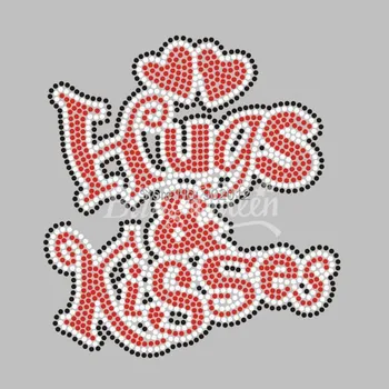 

BlingQueen 25PCS/LOT Korean Rhinestone Iron On Transfers Hugs Kisses Design
