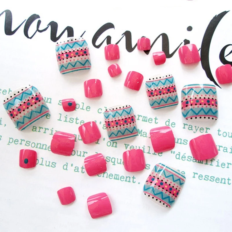 

24Pcs Cute Full Cover False Thumb Toe Fake Full False Nails Nail Summer Holiday