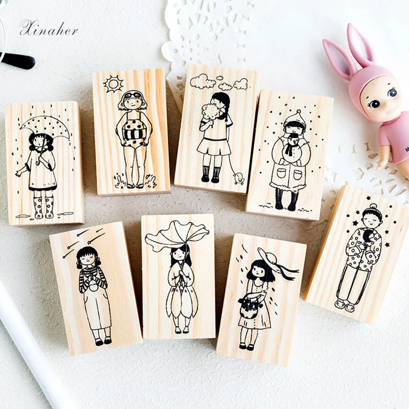 

cartoon The girl's weather wood stamp DIY craft wooden rubber stamps for scrapbooking stationery scrapbooking standard stamp