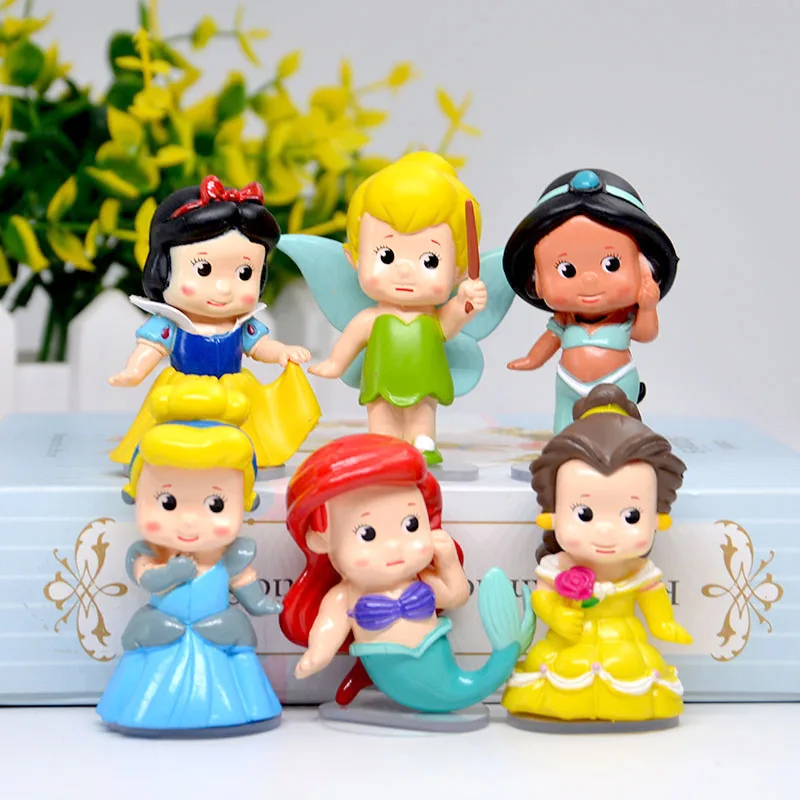 Disney анимационные фильмы 6 шт./лот игрушки принцессы Белоснежка колокольчик